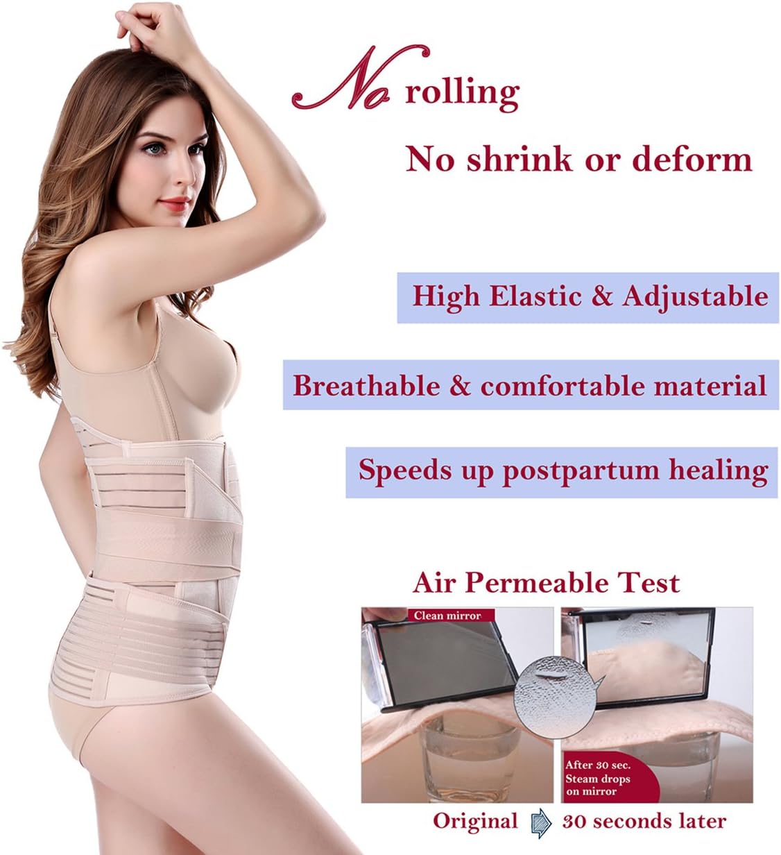 3 in 1 Postpartum Support - Recovery Belly/waist/pelvis Belt Shapewear Slimming Girdle, Beige, One Size: Health & Personal Care