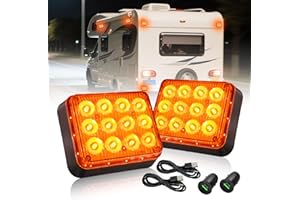 Raryloy Amber Rechargeable LED Flashing Beacon Lights for Vehicles Magnetic Trailer Lights Wireless Portable Surface Mount Led Warning Emergency Magnetic Strobe Light for Trucks Car Tractor Tow, 2PC