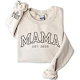 NAZENTI Embroidered Mama Sweatshirt, Mother’s Day Pullover, Grandma Crewneck, New Mom Apparel, Women’s Holiday Sweater