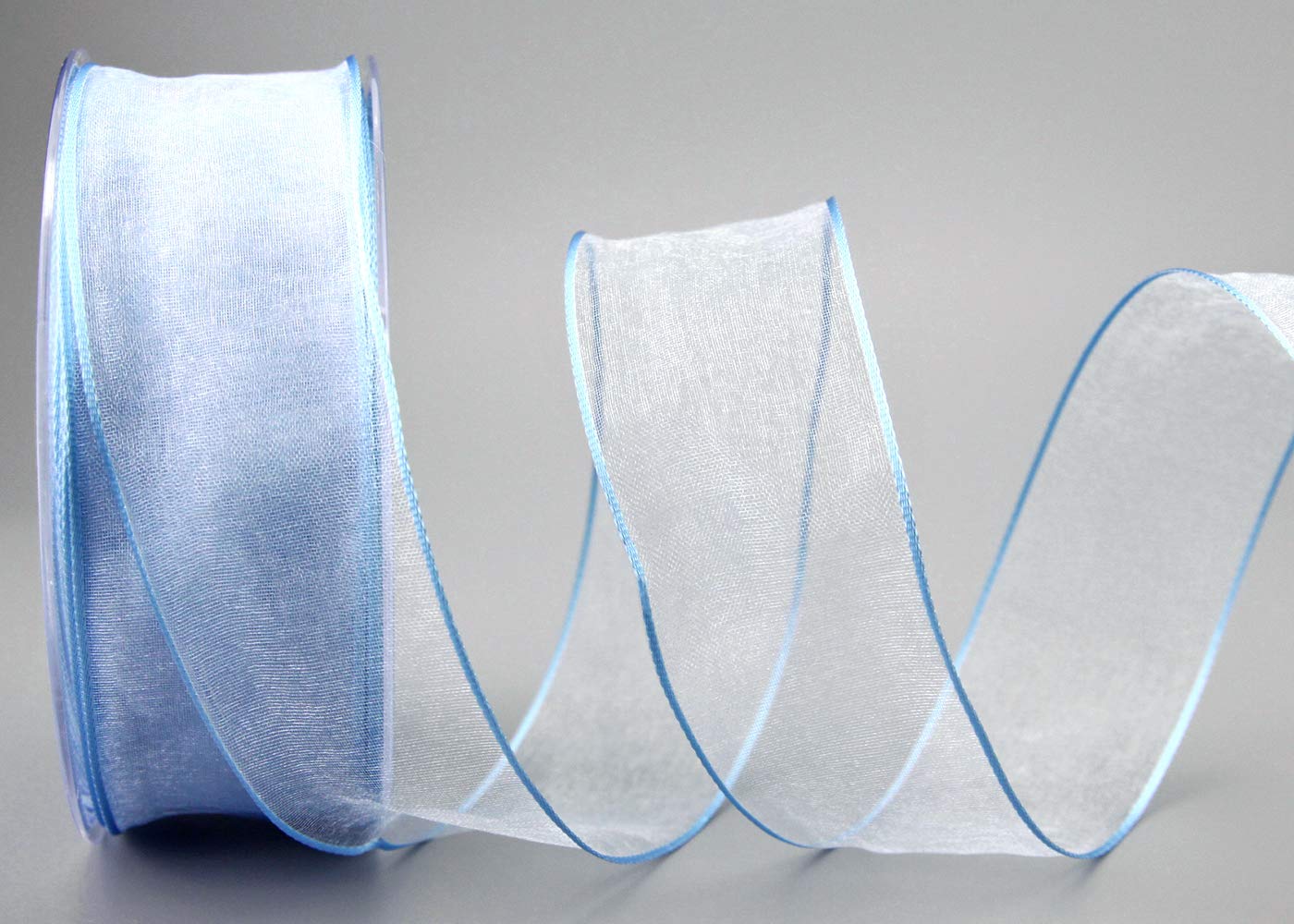 finemark 20 m x 40 mm Decorative Ribbon Chiffon Light Blue Gift Ribbon Bow Ribbon Transparent Organza with Dimensionally Stable Edges Premium Quality Wedding Birthday Chiffon Ribbon Plain