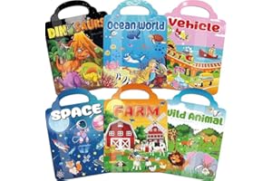 Kalysky 6Set Reusable Sticker Books for Toddlers 1-3 2-4 Years,3D Puffy Stickers Books for Kids Boy and Girl,Farm+Animal+Dinosaurs+Ocean World+Space+Vehicle