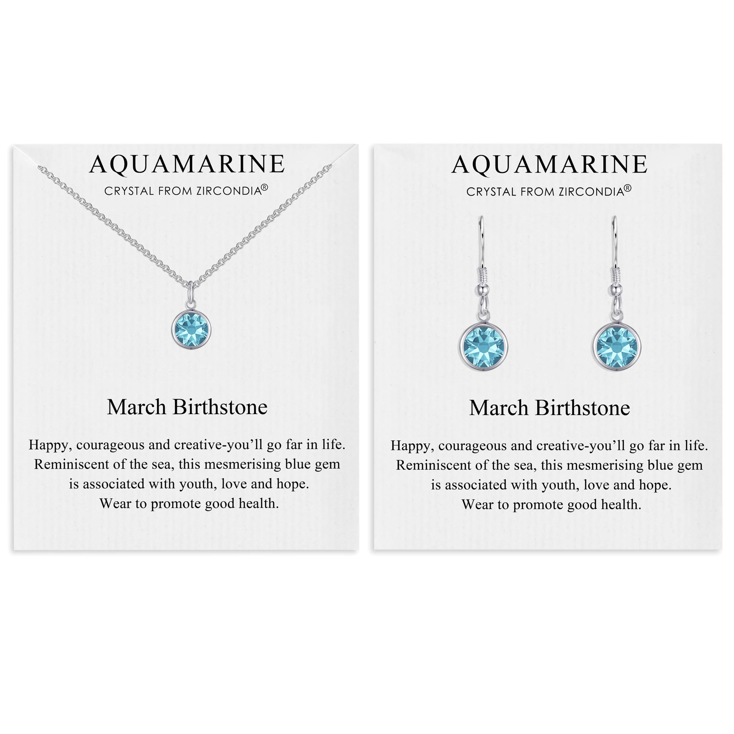 Philip Jones March (Aquamarine) Birthstone Necklace & Drop Earrings Set Created with Zircondia® Crystals
