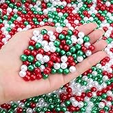 DUQGUHO 8mm Christmas Beads for Jewelry Making, Red Green and White Beads Xmas Party Decoration Kit Christmas Plastic Pearls for Crafts 500PCS