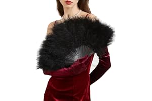 Huralona 1920s Vintage Style Folding Handheld Flapper Feather Hand Fan (Black)