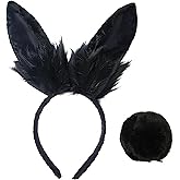 JOGSHR Adult Bunny Ears Headband with Tail Easter Halloween bunny Cosplay Costume Furry Rabbit Ear White/Black/Gray