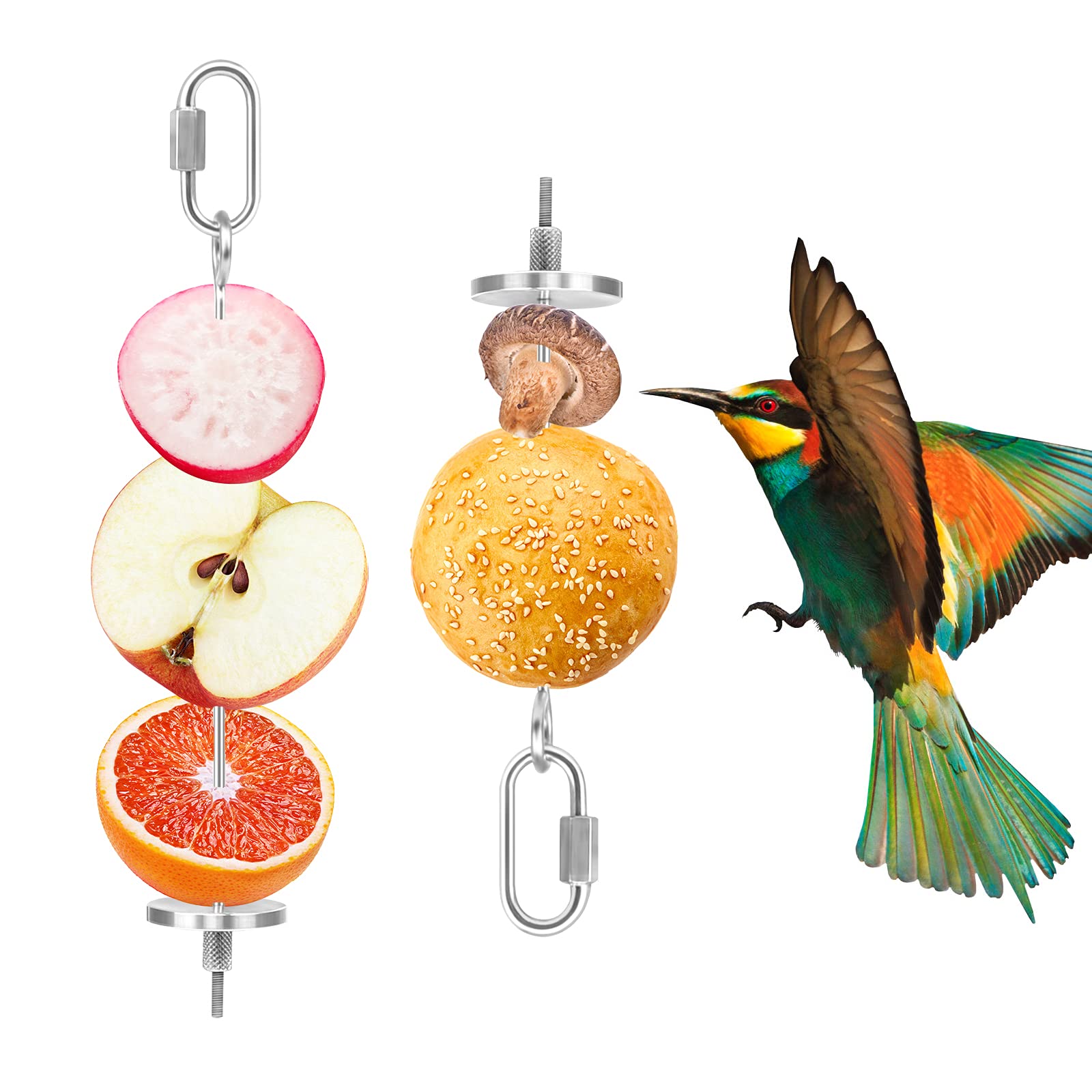 Jubaopen Skewer Food Parrot, Parrot Skewer Feeder 2 Pcs Stainless Steel Stick for Birds Holder Stick Vegetables Fruit for Birds Parakeets Canary 2 Sizes