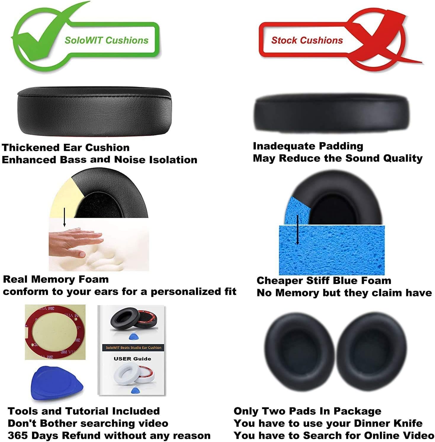SoloWIT Replacement Ear Pads Cushions for Beats Studio 2.0 & 3 Wired/Wireless OVER-EAR Headphones - Image 5