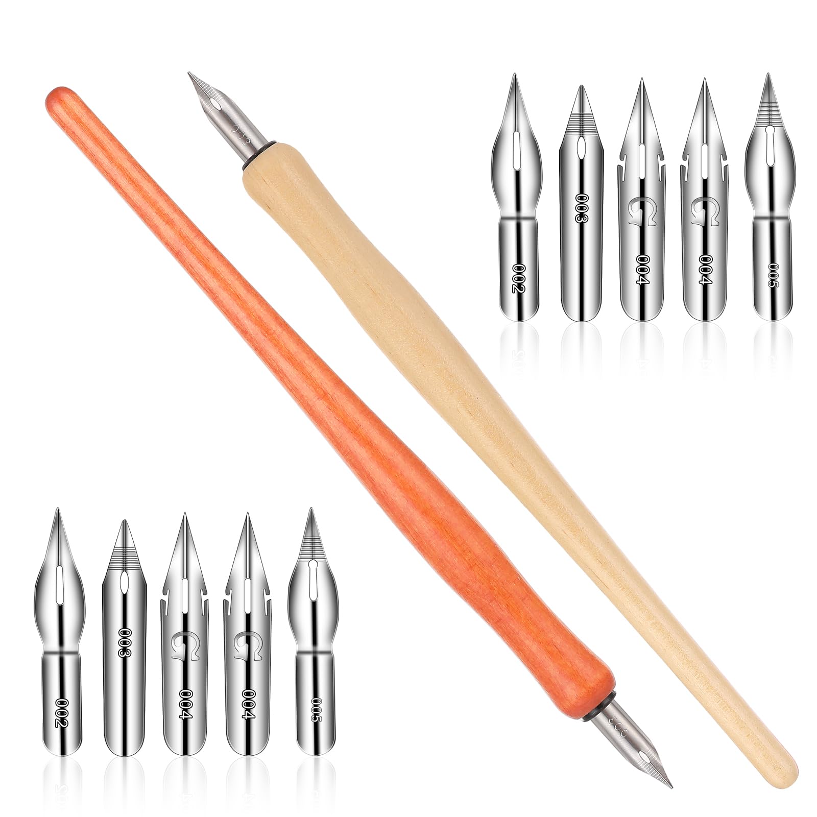 Photo 1 of Bewudy 10 PCS Oblique Calligraphy Dip Pen Set, Comic Pen Nib Set, Fluid Writer Pen, with 8 Pieces Stainless Steel Pen Replacement Nibs Nib for Writing Painting Signing and Sketch (Solid Wood)