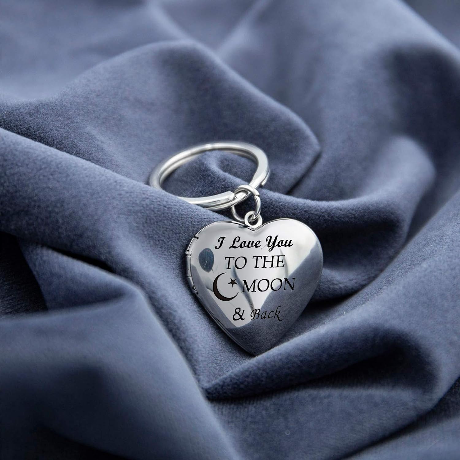 PHOCKSIN Silver Heart Locket Keyring for Pictures Photo Lockets Key Ring Engraved I Love You to the Moon and Back Birthday Gifts for Women Girls - Image 5