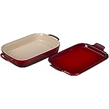 Le Creuset Stoneware Rectangular Dish with Platter Lid, 14 3/4"x9"x2 1/2" (2.75 qt.), Cerise