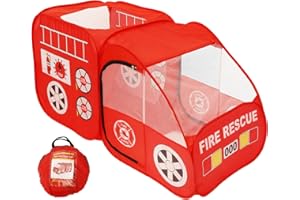 Fire Truck Play Tent, Portable Spacious and Comfortable Pop Up Fire Truck with 3 Openings, Effortless to Clean Indoor and Out