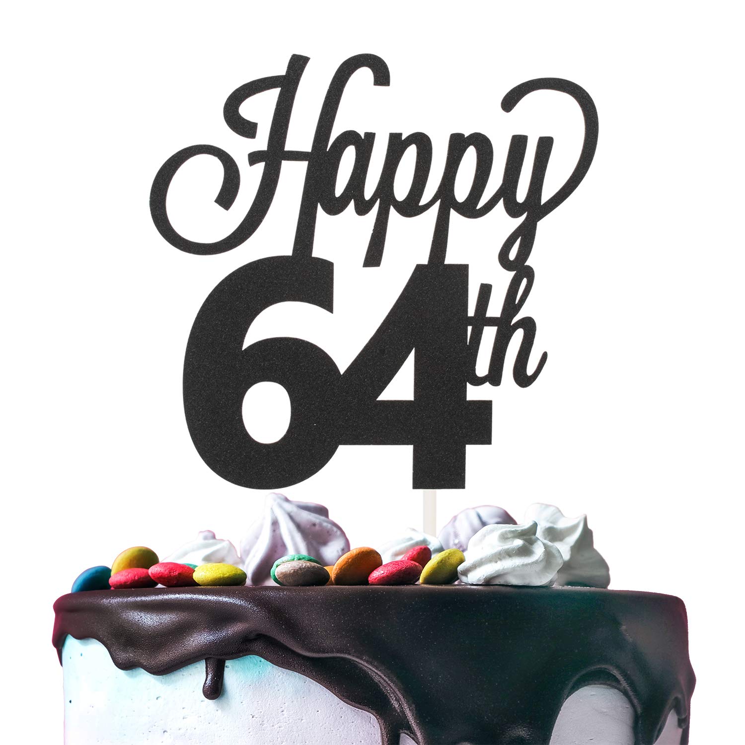 Amazon Com Lingteer Happy 64th Birthday Black Cake Topper Perfect For Cheers To 64 Years Old Birthday Party Gift Decorations Sign Beauty