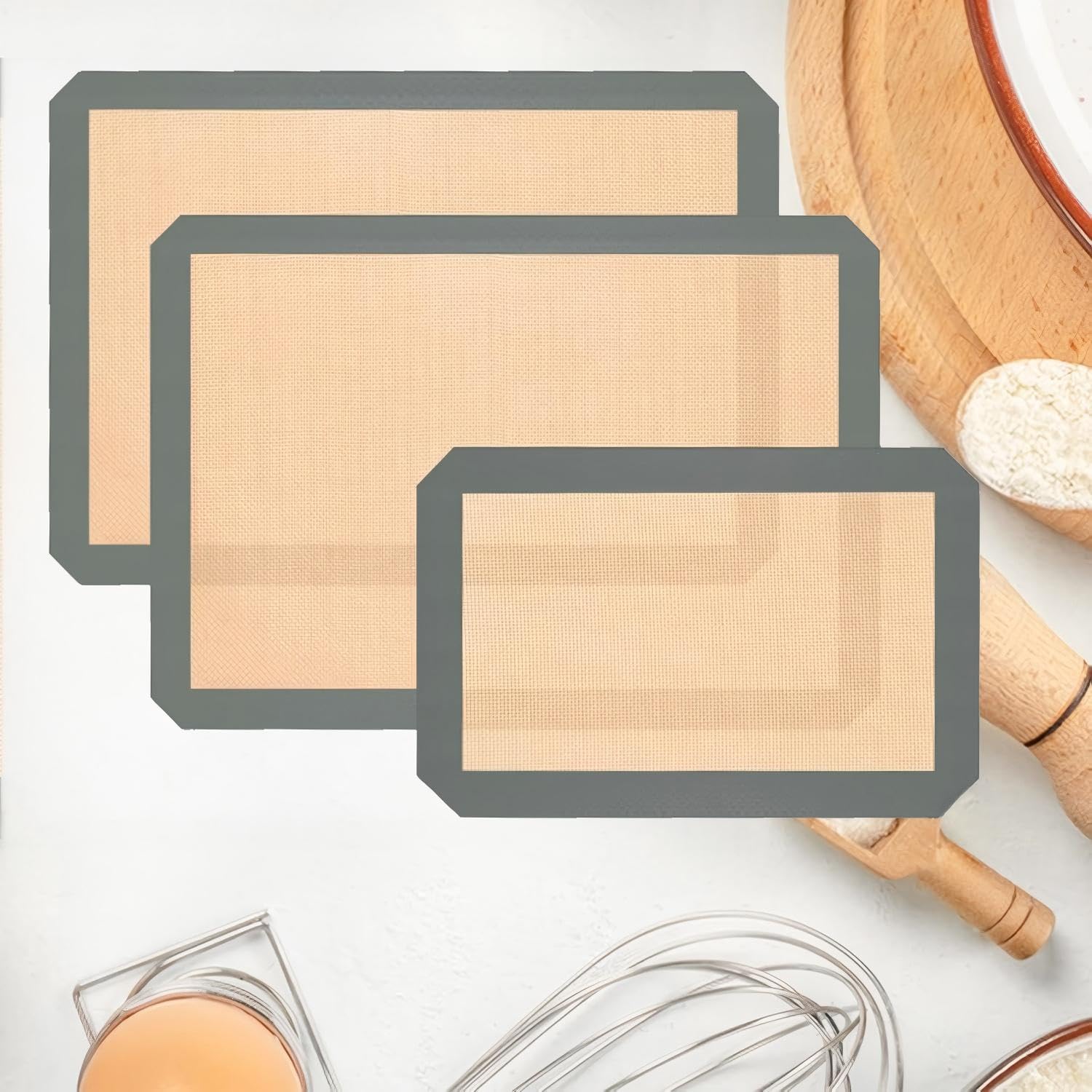 Photo 1 of 3-Pack Reusable Silicone Baking Mats, Non-Stick, Food Safe, Easy Clean, Perfect for Cookies, Macaroons & Bread, Gray