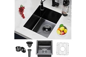 VC CUCINE VCCUCINE Gunmetal Black Undermount Bar Sink, 14 x 18 Inch RV Small Single Bowl Kitchen Sink, Outdoor Stainless Steel Wet Bar Prep Sink with Dish Grid & Drain
