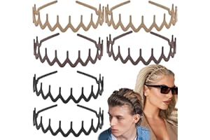 Supgoodom 6 PCS Zig Zag Headbands Plastic Wavy Hair Head Band Comb with Teeth Hoop Accessories for Women Men Girls, Matte Morandi