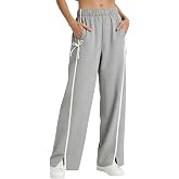 Hongsui Women's Striped Wide Leg Pants Sweatpants with Bow Elastic Waist Baggy Athletic Pants with Pockets