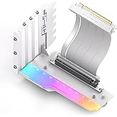 EZDIY-FAB Shield ARGB Vertical GPU Mount, 115mm PCIe 4.0 Riser Cable, White | Dual-Lock Structure,White PC Build, Heavy GPU Support, 7 Full-Open Slots, 90&deg; Angle Connector, 5V 3-Pin ARGB Sync