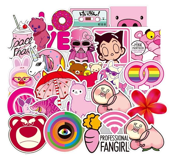 WayOuter Aufkleber Pack 100 Stücks Rosa Mädchen Wasserdicht Vinyl Stickers Graffiti Decals Stickerbomb für Auto Motorräder Fa