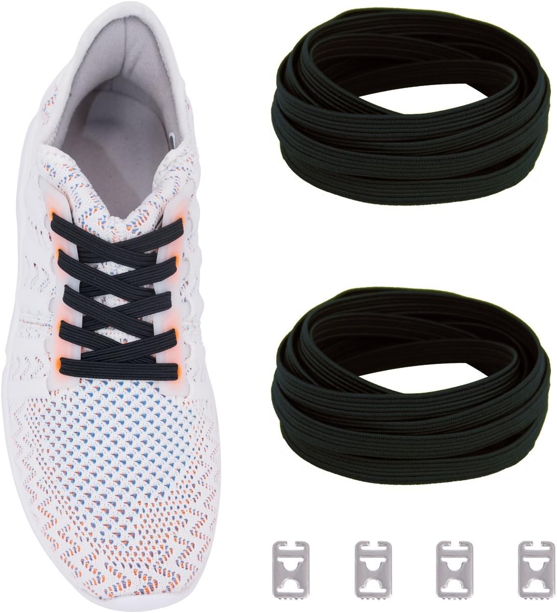 Ceratown No Tie Shoelaces with Elastic Band and Stainless Steel Tabs, No Knot Tieless Stretch Replacement Shoelaces for All Kid and Adult Shoes