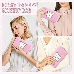 Small Travel Initial Preppy Makeup Bag, Chenille