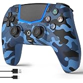 linhugame Wireless Controller for PS5/Pro/Slim/PC -Camo Blue | Hall Joysticks/Turbo/6-Axis Gyro/Touchpad/3.5mm Audio Jack/Speaker/Compatible with original charging dock