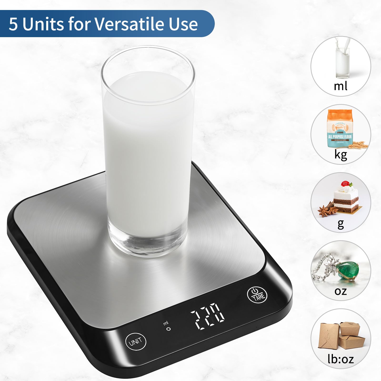 Vitafit 22lb Digital Food Kitchen Scale, High Accuracy Assured by Weighing Professional Factory Since 2001, Weight Loss, Baking and Cooking, LED Display, Batteries Included, Black