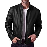 Runcati Mens Stand Collar Leather Jacket Motorcycle Faux Leather Outwear | Full Zip, Soft, Warm, Wind Resistance, Two Slant Pockets, Fall Winter Vintage Coats