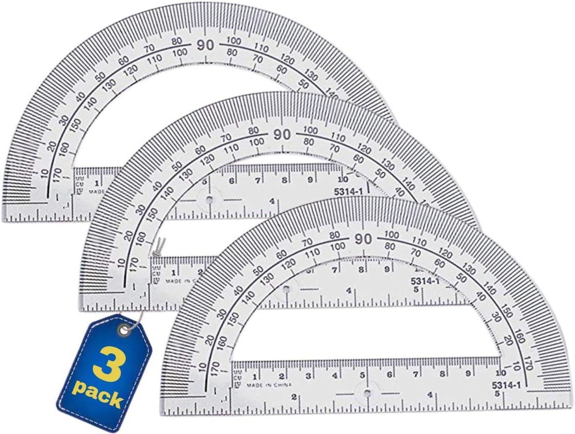 1InTheOffice Clear 180 Degree Protractor, Plastic, 6 Inch Protractor Ruler 6" (3 Pack) : Office Products