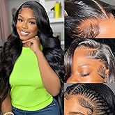 annione 30 Inch 13x6 Lace Front Wigs Human Hair 200% Density Real Human Hair Wig Body Wave HD Lace Frontal Wigs Pre Plucked Transparent Lace Natural Black for Women