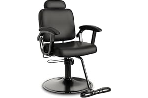 Baasha Premium Black Reclining Salon Chair with Removable Headrest, All-Purpose Hydraulic Barber Chair, Soft PU Leather, 360° Swivel, 135° Recline, Heavy-Duty Steel Frame, 330 lbs Capacity