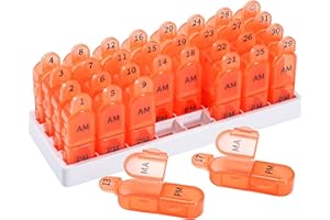 Zoksi Monthly Pill Organizer 2 Times a Day, 30 Day Pill Box Organizer Am Pm, Daily Pill Case with 32 Large Compartments for Each Day, Portable Travel Pill Container for Vitamins and Medicine(Orange)