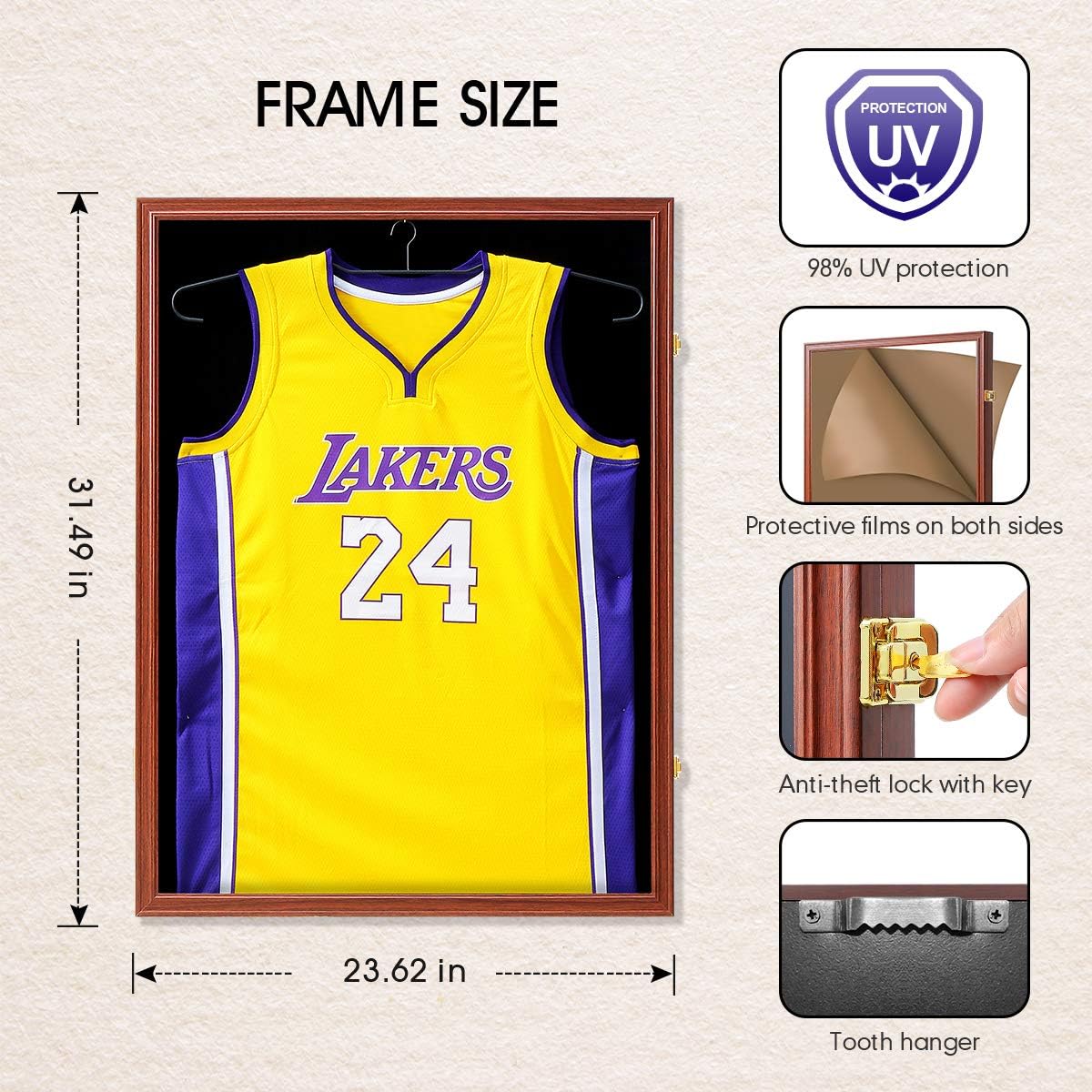 PROALLER Jersey Frame Display Case with Hanger, 98% UV Acrylic Protection Large Lockable Sport Shadowbox Baseball/Football/Basketball/Soccer/Hockey Sports Display Case, Mahogany : Sports & Outdoors