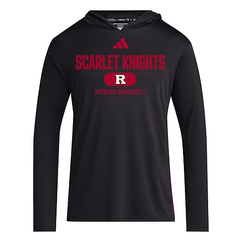 adidas Men's NCAA Designed for Training Team Lightweight Hoodie, Black/Team Power Red/White/Rutgers Scarlet Knights, Large