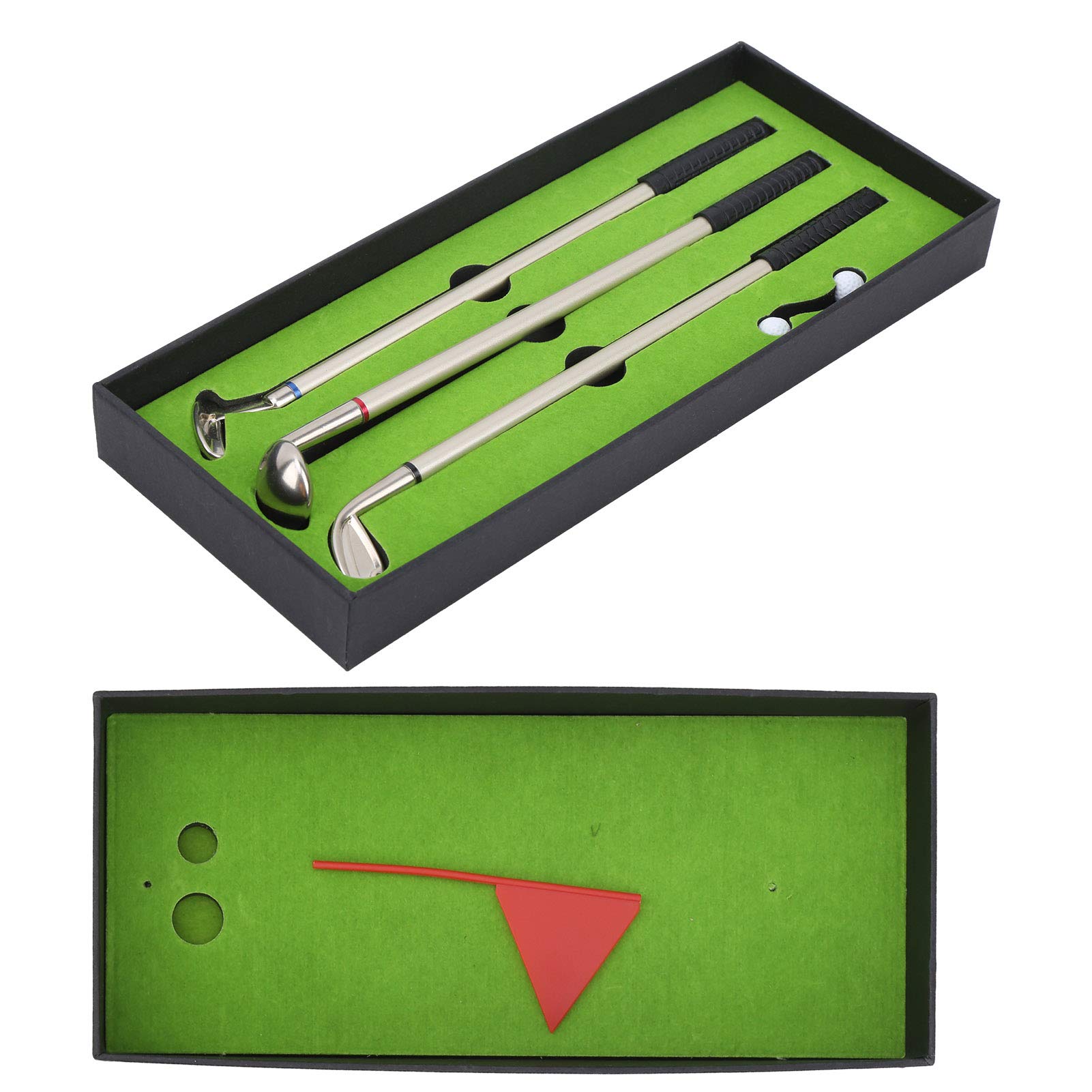 Keenso Bag Pen Set, Mini Desk Games Box Green Driving Range with Club Pens Balls Flag Gift Desktop Decor golfgolf Pen Set