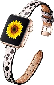 Muranne Cheetah Print Bands Compatible with Apple Watch Band SE 40mm 38mm for Women Men, Slim Thin Elegant Genuine Leather Strap Compatible with iWatch Series 6 5 4 3 2 1, Cheetah Dot / Rose Gold