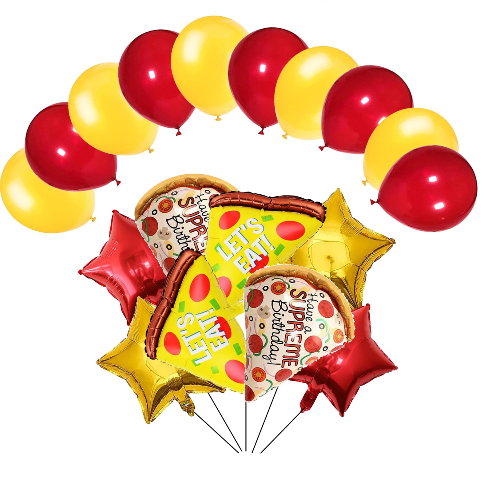 Photo 1 of 18PCS Pizza Foil Balloons Pizza Mylar Foil Balloon with 10PCS Latex Balloons for Pizzaria Themed Birthday Decorations Supplies