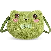 Qianyu Green Frog Crossbody Bag Cute Plush Purse Backpack Kawaii Shoulder Portable Practical Wallet Cartoon Animal Lolita Bag with Chain Strap Send to Children Adults Girls and Women