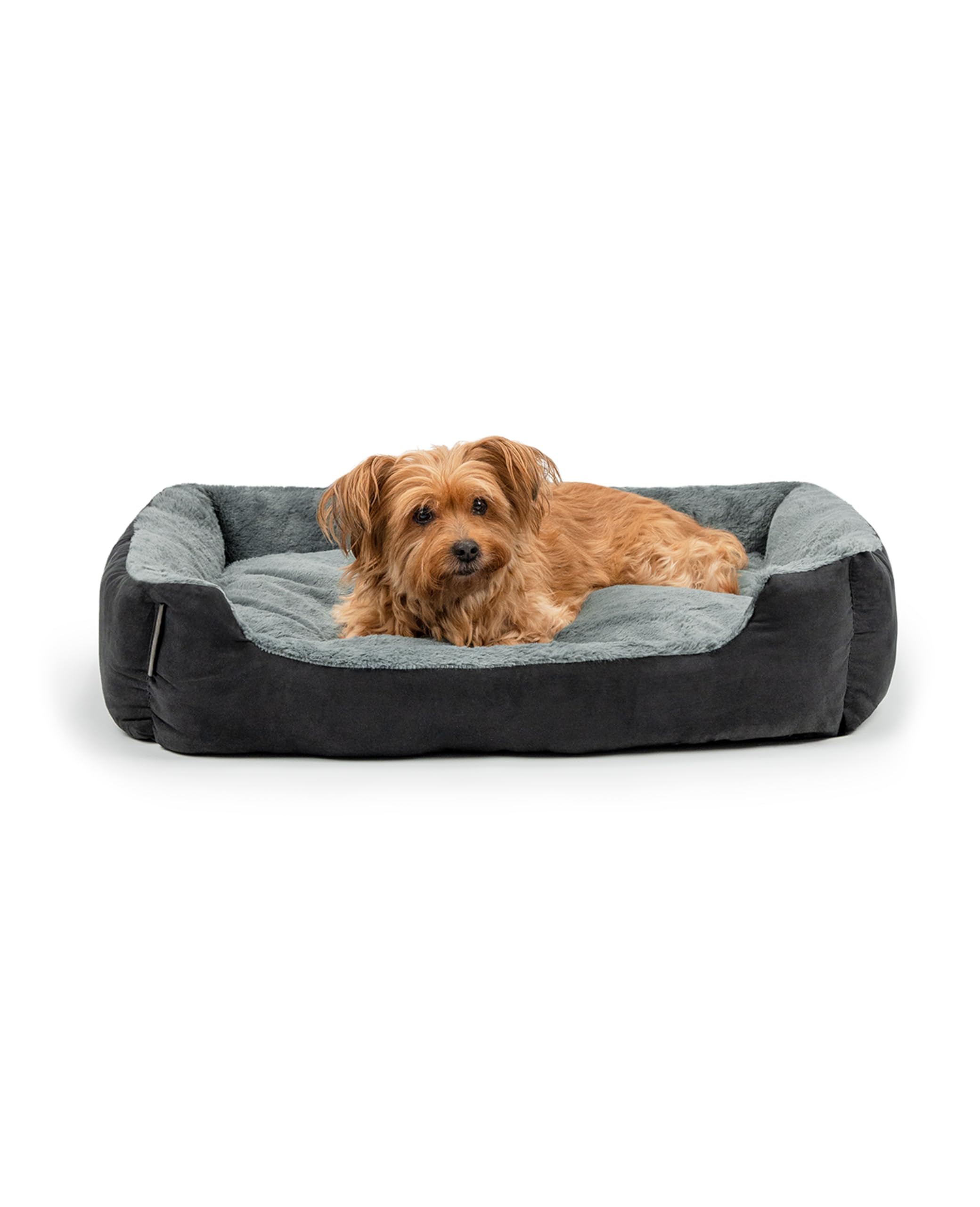 lionto Dog bed with reversible pillow and non-slip underside, robust pet cushion with low entry for dogs and cats of all ages, 75x60 cm, cuddly dog bed, black/grey