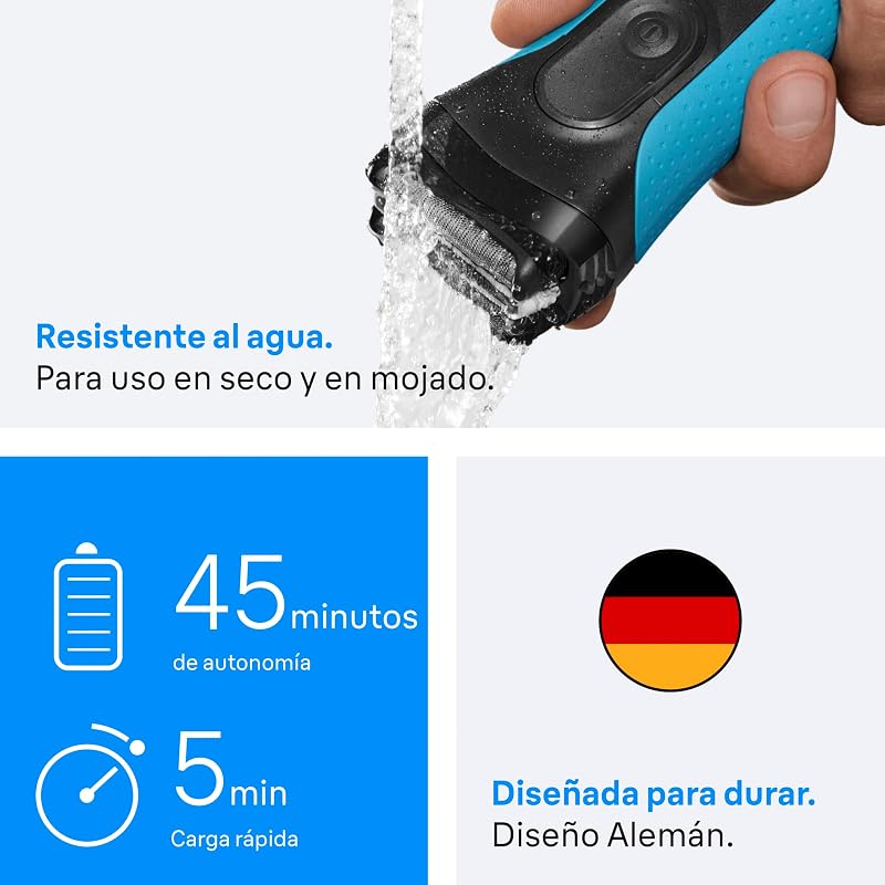 Barbear Elétrico Masculino Série 3 ProSkin 3040s, barbear seco e molhado, cabeça de precisão, uso de 45 minutos, recarregável, pente Microcomb para um barbear suave, preto/azul