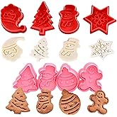 KAISHANE Christmas Themed MINI Cookie Cutter Embossing Mold Fondant Stamper Set - 8Pcs Plastic spring die Biscuits Pastry Cutter Set 3D Cookie Cake Plunger Cutter Baking Mould