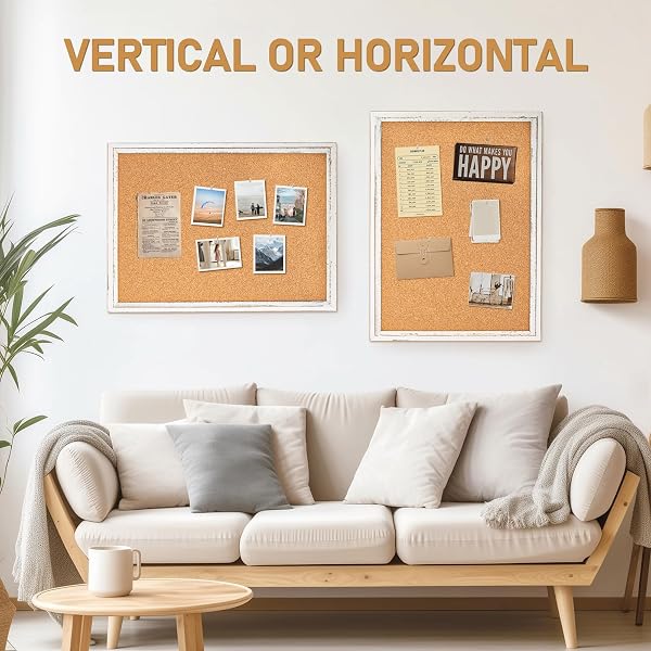 DOLLAR BOSS WHITE CORK BOARD FOR WALL – 24 X 18 INCHES, RUSTIC WOODEN FRAME BULLETIN BOARD, DECORATIVE HANGING PIN BOARD FOR OFFICE & HOME DECOR