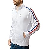 Elite Products & Apparel Men's White Zip-Up Jacket with Red and Blue Stripes