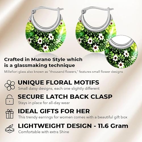 SHOP LC Murano Style Millefiori Glass Earrings & Bracelet Set | Stainless Steel Adjustable Jewelry