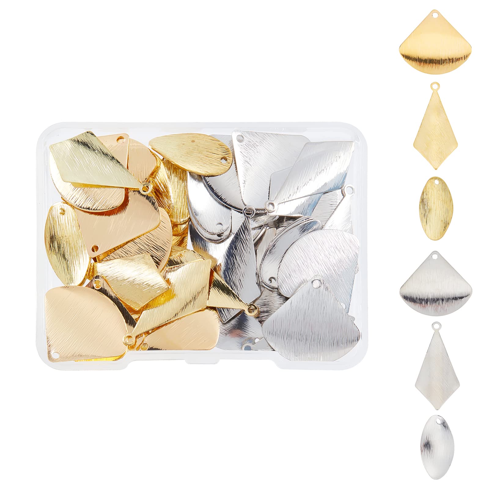SUPERFINDINGS 60Pcs 3 Style Gold Platinum Blanks Pendants Rack Plating Brass Pendants Rhombus Triangle Leaf Stamping Blanks Charms for Jewelry Making — image 1