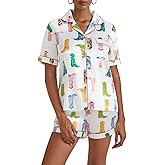LILTWIST Women Cowboy Boots Pajamas Cute Silk Satin Heart Bow Western Pjs Y2k Short Sleeve Cowgirl Shirts and Pj Shorts Sets
