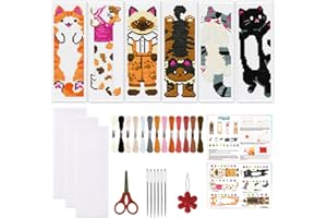 ORIGACH 6 Set Cute Cat Cross Stitch Bookmark Kit for Beginner with Backing Felt Floss Instructions DIY Stamped Embroidery Boo