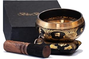 BLISSBECKONS Tibetan Singing Bowl Set: 4.5 Inch Sound Healing Bowl Gift Set, Made in Nepal: For Meditation, Mindfulness, Reiki, Yoga, Chakra Balancing, Spiritual and Zen Decor, and Improved Focus and Relaxation
