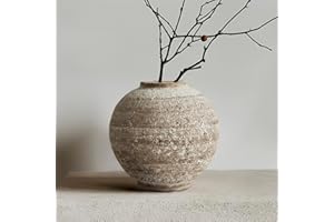 DIF DECO Ceramic Farmhouse Vase Rustic Decor,Pottery Decorative Flower Vases for Home Decor,Boho Vase for Table, Living Room,Bathroom,Shelf,Mantel Decoration,5.5 inch