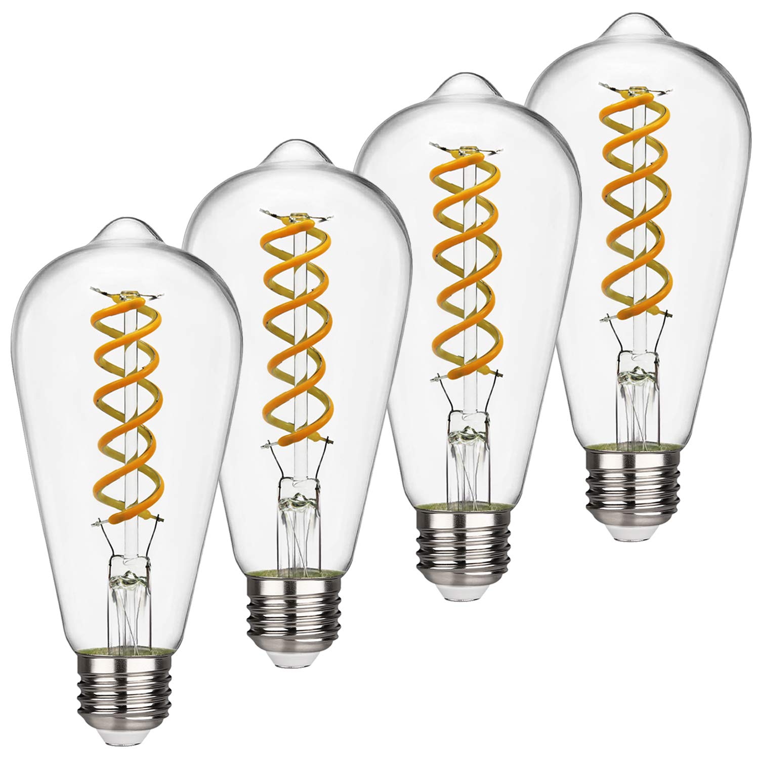 EMITTING ST19 6W Vintage Edison LED Bulb 2700K Soft White, Antique Flexible Spiral LED Filament Light Bulb, Dimmable 600lm, 6W Equivalent to 60W, E26 Base - 6 Pack