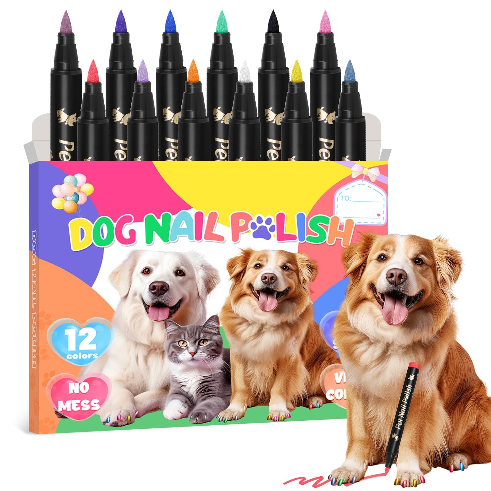 MSDADA 12 Colors Dog Nail Polish Pens, Quick Dry Pet Nail Polish Set for Dogs to DIY Stylish Dog Nail Art, Non-Toxic Dog Safe Nail Polish Dog Accessories for Large & Small Dogs
